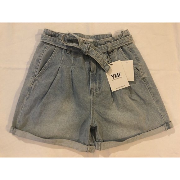 YMI High-rise shorts Denim jeans Collection wide leg size 5, celestial blue NWT - Picture 2 of 11